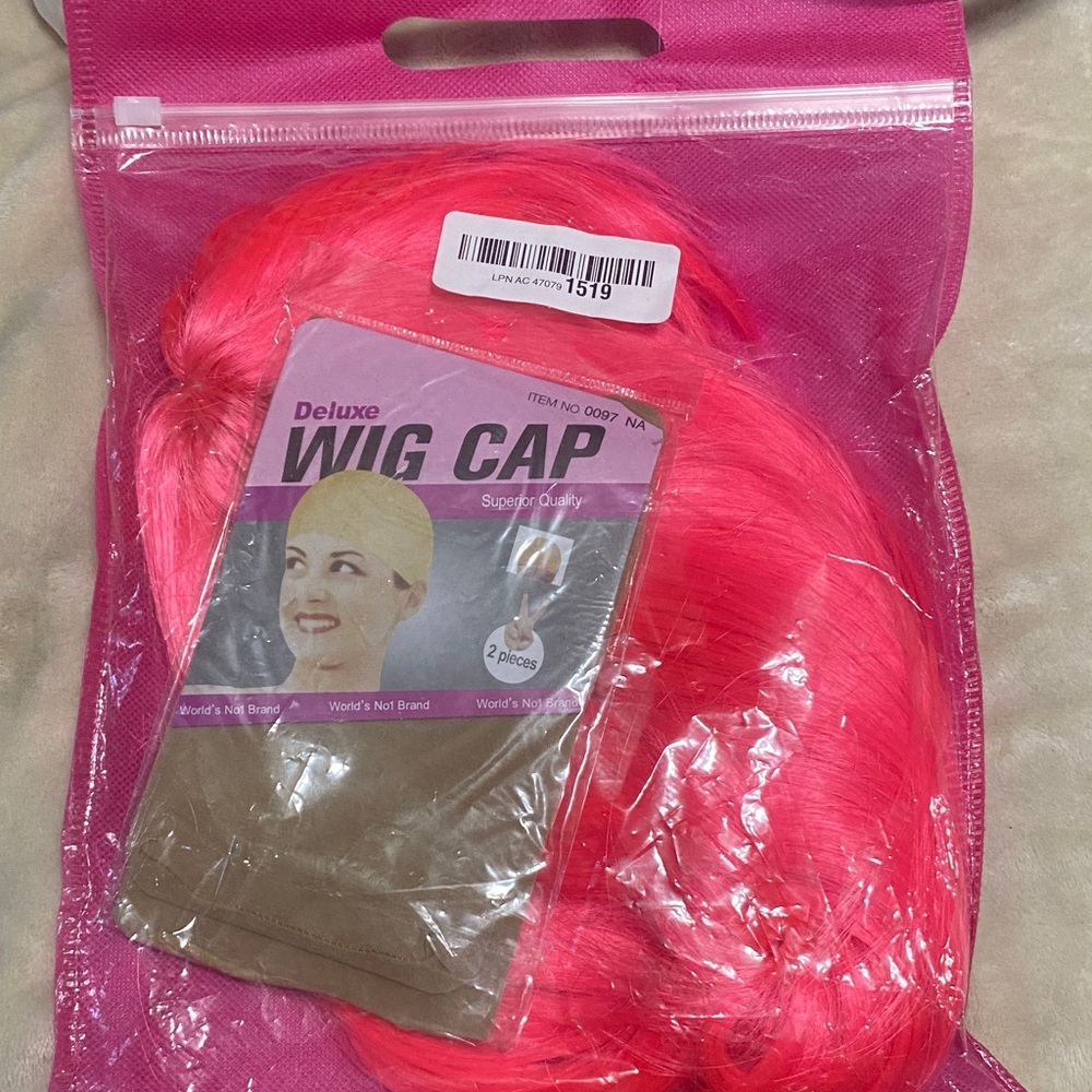 Deluxe Pink Wig Cap full head bright pink bachelorette party wig